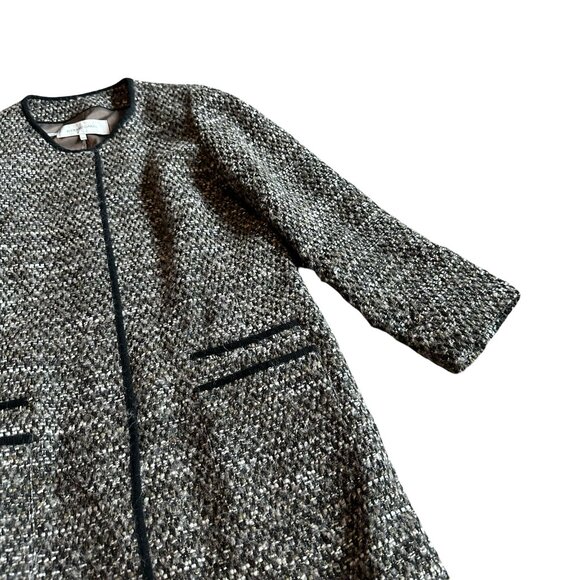 Gerard Darel Long-Length Tweed Coat Jacket Black Suede Trim Size 40 8 Women's - Picture 5 of 11